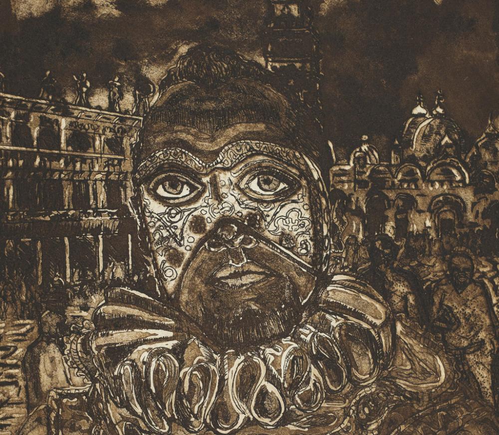 Curlee Raven Holton (American, b. 1951), Festival of Piazza San Marco; The man in the mask: in the midst of celebration, doubt (detail), 2012 Curlee Raven Holton (American, b. 1951), Festival of Piazza San Marco; The man in the mask: in the midst of celebration, doubt (detail), 2012