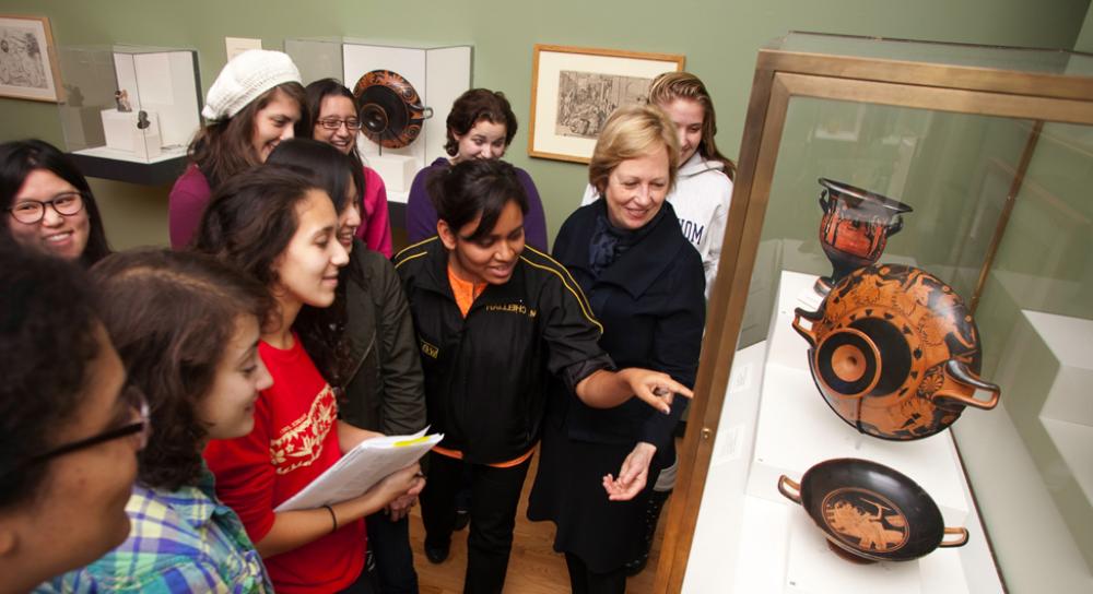 Bergmann and art history students tour the exhibition Wine and Spirits: Rituals, Remedies, and Revelry Professor Bettina Bergmann and art history students tour the exhibition Wine and Spirits: Rituals, Remedies, and Revelry