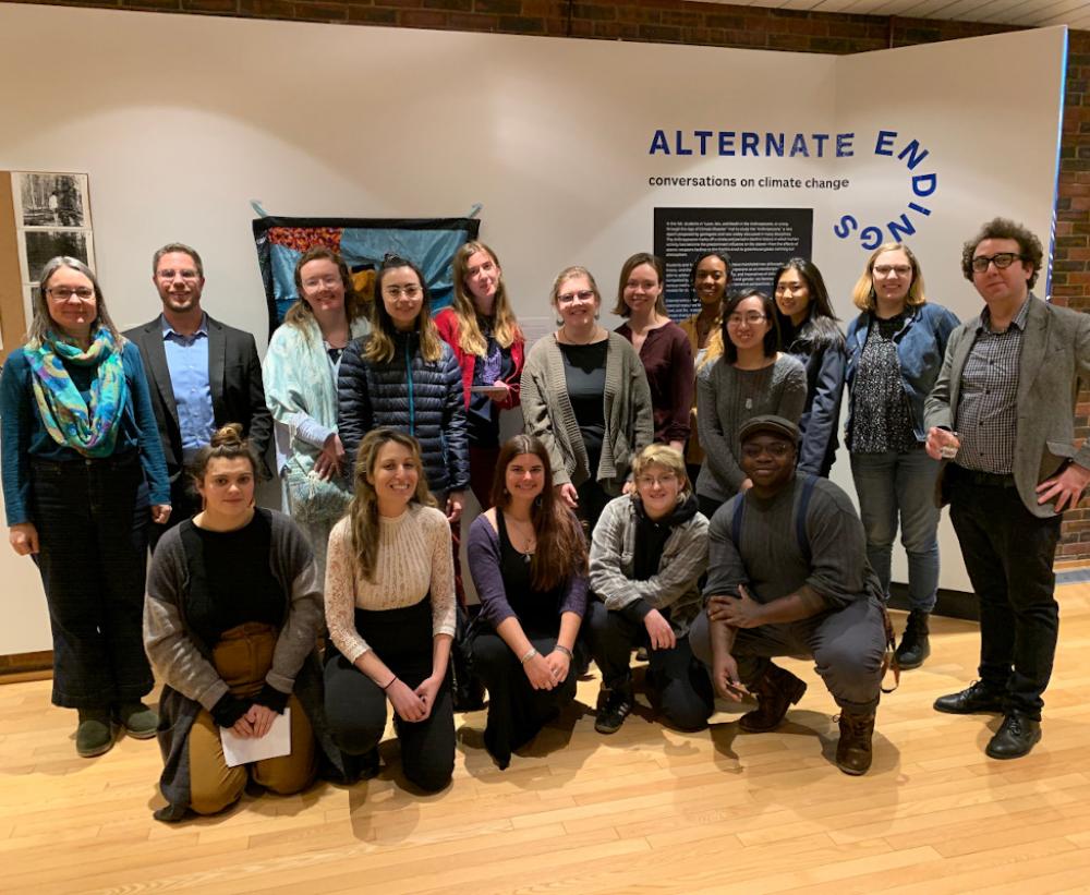 Students and faculty at the Alternate Endings opening event, January 29, 2020