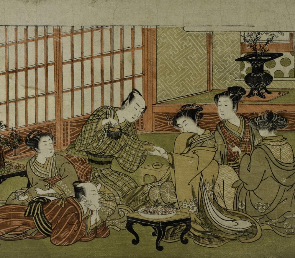 Isoda Koryūsai (Japanese, 1735-1790), A party in the Yoshiwara, from the series Shikidō tokkumi jūni-tsugai [Twelve bouts of lovemaking]