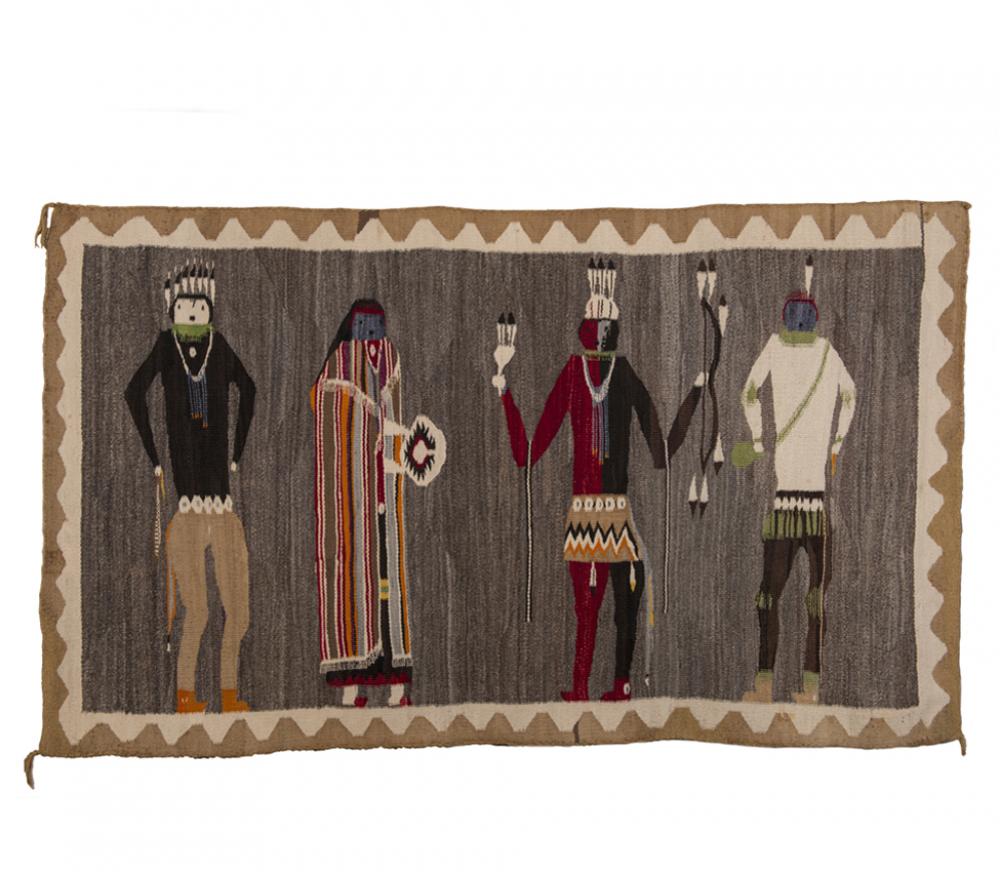 Unknown artist (Navajo), Four Nightway participants, 1930s, handspun wool, From the Collection of Rebecca and Jean-Paul Valette Unknown artist (Navajo), Four Nightway participants, 1930s, handspun wool, From the Collection of Rebecca and Jean-Paul Valette