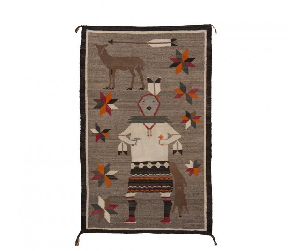Unknown artist (Navajo), Gallegos-style dancer with deer, ca. 1930s, handspun wool, From the Collection of Rebecca and Jean-Paul Valette Unknown artist (Navajo), Gallegos-style dancer with deer, ca. 1930s, handspun wool, From the Collection of Rebecca and Jean-Paul Valette