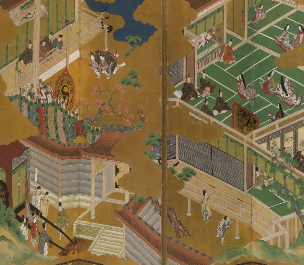 Masamitsu Kano, also known as Eishunsai (Japanese, d. 1765), Six-fold screen with scenes from Tail of Genji, mid 18th century (detail) Masamitsu Kano, also known as Eishunsai (Japanese, d. 1765), Six-fold screen with scenes from Tail of Genji, mid 18th century (detail)