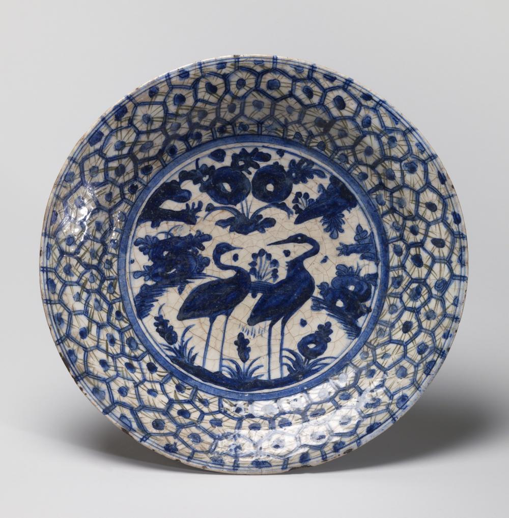 Unknown artist (Persian), Dish with two cranes Unknown artist (Persian), Dish with two cranes