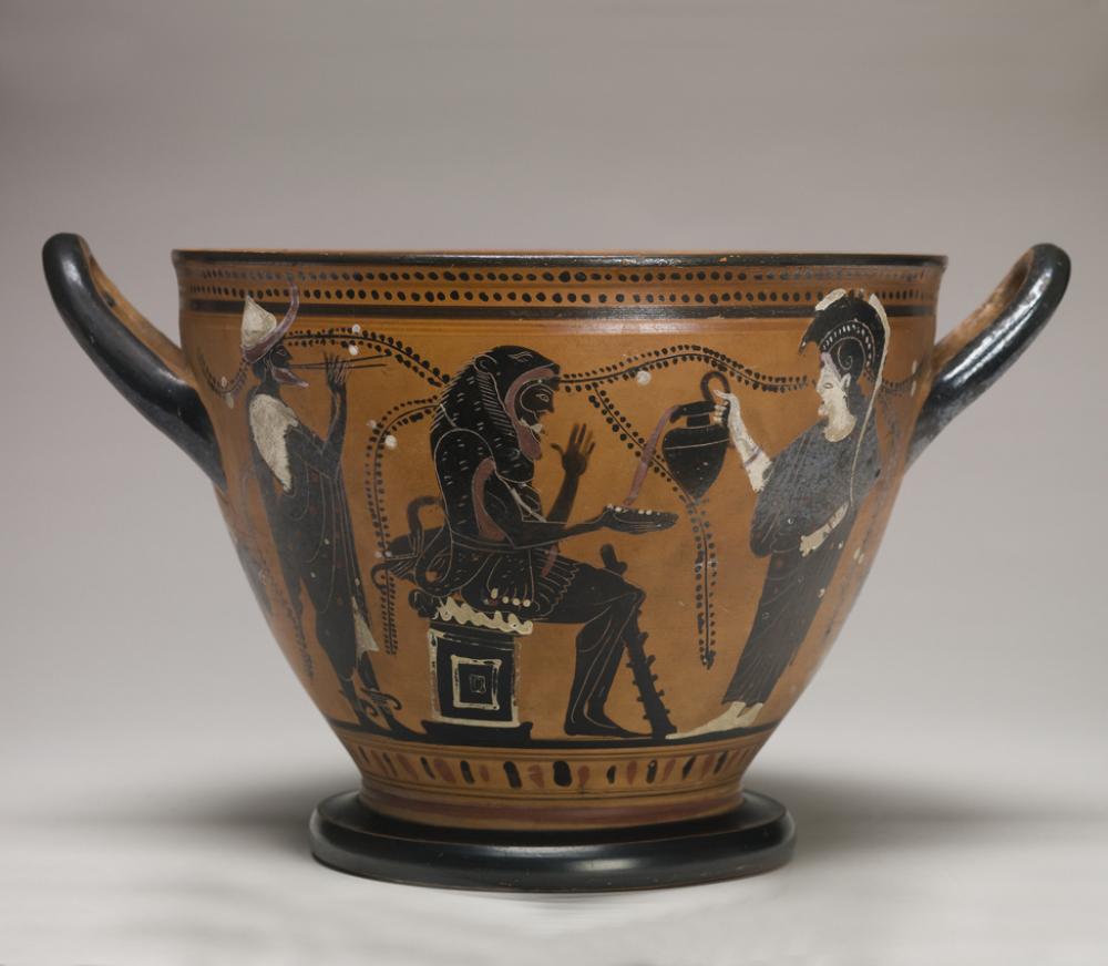 Theseus Painter, Skyphos with Herakles, Athena, and Hermes Theseus Painter, Skyphos with Herakles, Athena, and Hermes