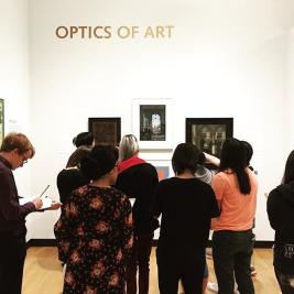 This morning @mhcartmuseum received a welcome visit from Kerstin Nordstrom’s Foundations of Physics class, who were investigating the role of mirrors, lenses, and optics within works of art & material culture. We always love when our #encyclopediccollection is able to broaden students’ perspectives on what they are learning in class! #teachingmuseum #objectbasedlearning