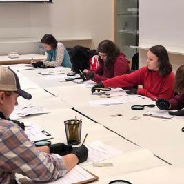 Spotted: Students in Bettina Bergmann & Aaron Miller’s ‘Collecting Global Antiquity’ class spending the afternoon at the @mhcartmuseum researching & learning best practices for handling ancient coins. #ancientcoins #numismatics #teachingmuseum #objectbasedlearning