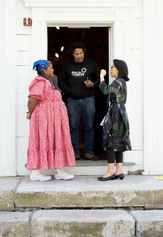 Artist vanessa german, film director Chris Ivey, MHCAM director Tricia Y. Paik