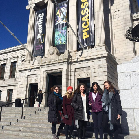 MHCAM Student Guides at the Museum of Fine Arts, Boston. From left to right: Chrissy Barney FP'16, Kristina Bush '17, Olivia Barry '16, Rand Abu-Sha'r '18, and Rebecca Grossman '18.