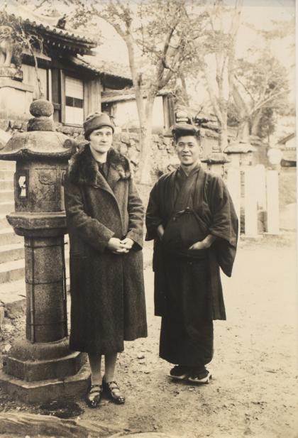 Blair with K. Hayashi at Asuka Temple of Nara, Japan, taken on  December 5, 1927.