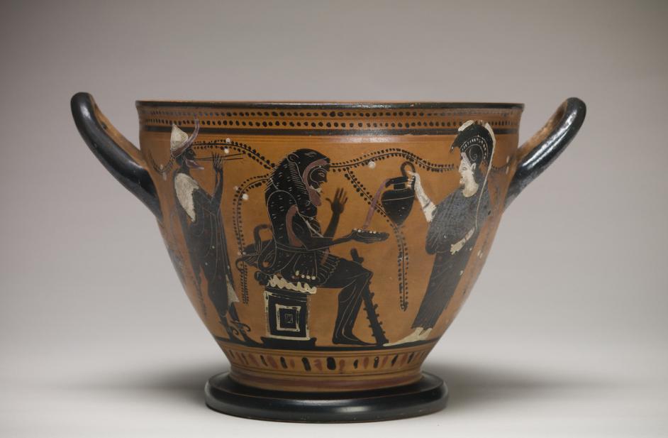 Theseus Painter, Skyphos with Herakles, Athena, and Hermes