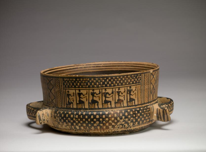 Greek, Ribbon-handled bowl with a mourning ritual