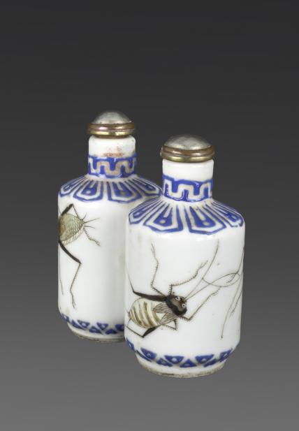 Chinese, Double snuff bottle with crickets