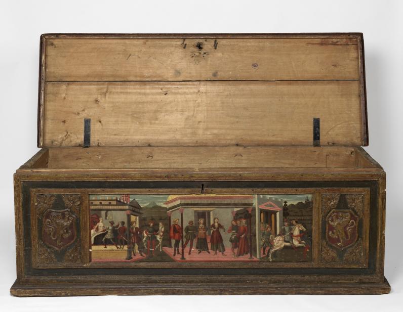 Italian, Cassone (wedding chest) with painted panel showing the Death of Lucretia