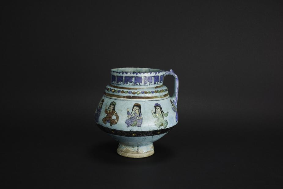 Persian, Handled jug with princely figures