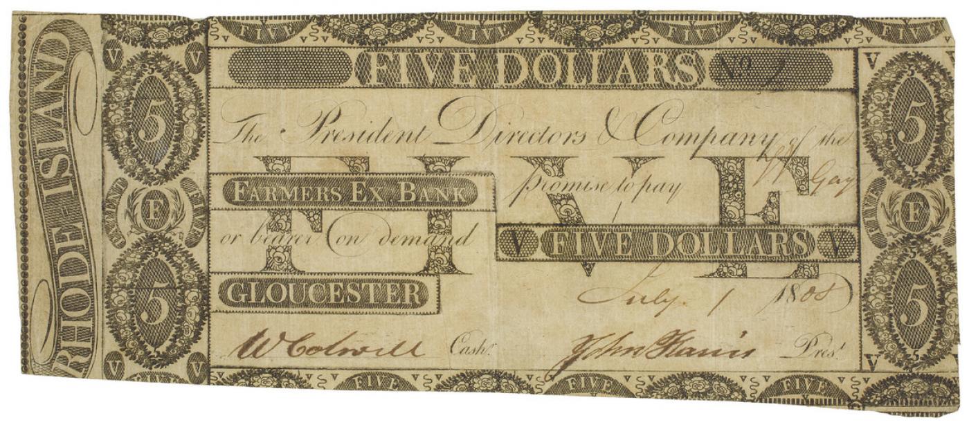 Farmer's Exchange Bank, five dollar note