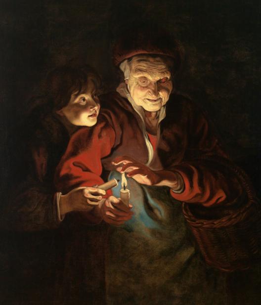 after Peter Paul Rubens (Flemish, 1577-1640), Night Scene with an Old Woman and a Boy, early to mid 17th century copy; after an original of ca. 1616-17