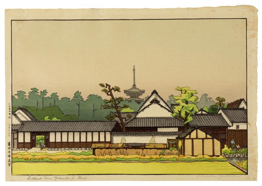 Yoshida Hodaka (Japanese, 1926-1995), Yakushi-ji Tō Enbō (Yakushiji Distant View of Yakushi-ji, Nara), 1954