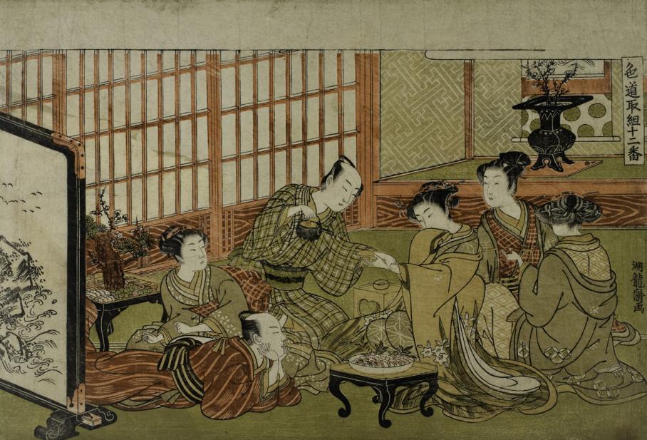 Isoda Koryūsai (Japanese, 1735-1790), A party in the Yoshiwara, from the series Shikidō tokkumi jūni-tsugai [Twelve bouts of lovemaking]