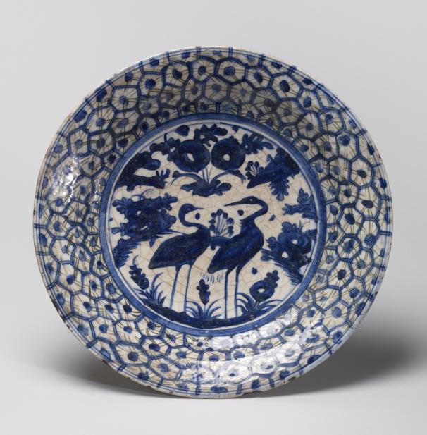 Unknown artist (Persian), Dish with two cranes