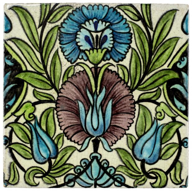 William De Morgan (British; English, 1839-1917), Iznik-inspired tile, 1882-1888 design; 1898 production