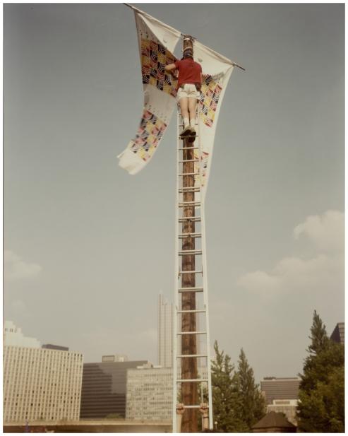 Joel Meyerowitz (American, b. 1946), Pittsburgh, Man on ladder, 1984