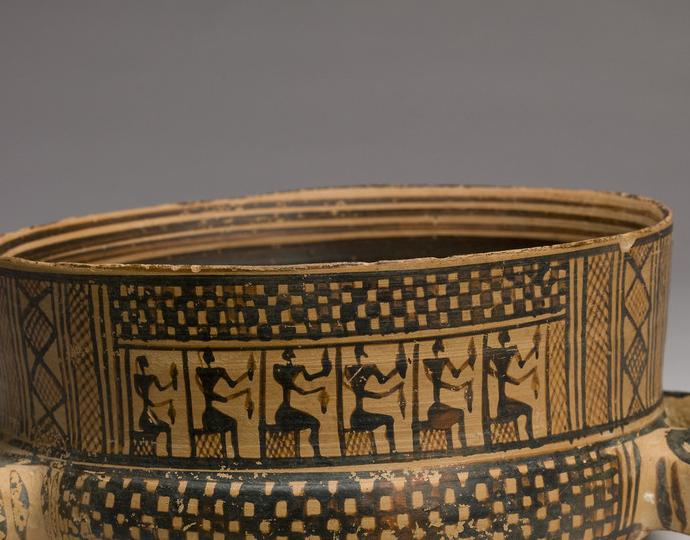 Greek, Ribbon-handled bowl with a mourning ritual