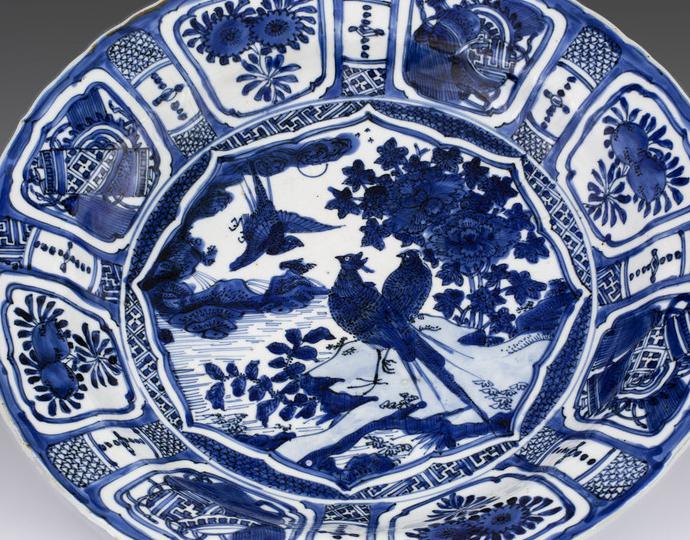 Maker Unknown (Chinese), Dish with birds and flowering peony