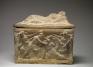 Etruscan, Cinerary urn with lid and scenes from Aeschylus
