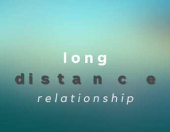 Gradient of blue and yellow with text overlaid that reads: long distance relationship.