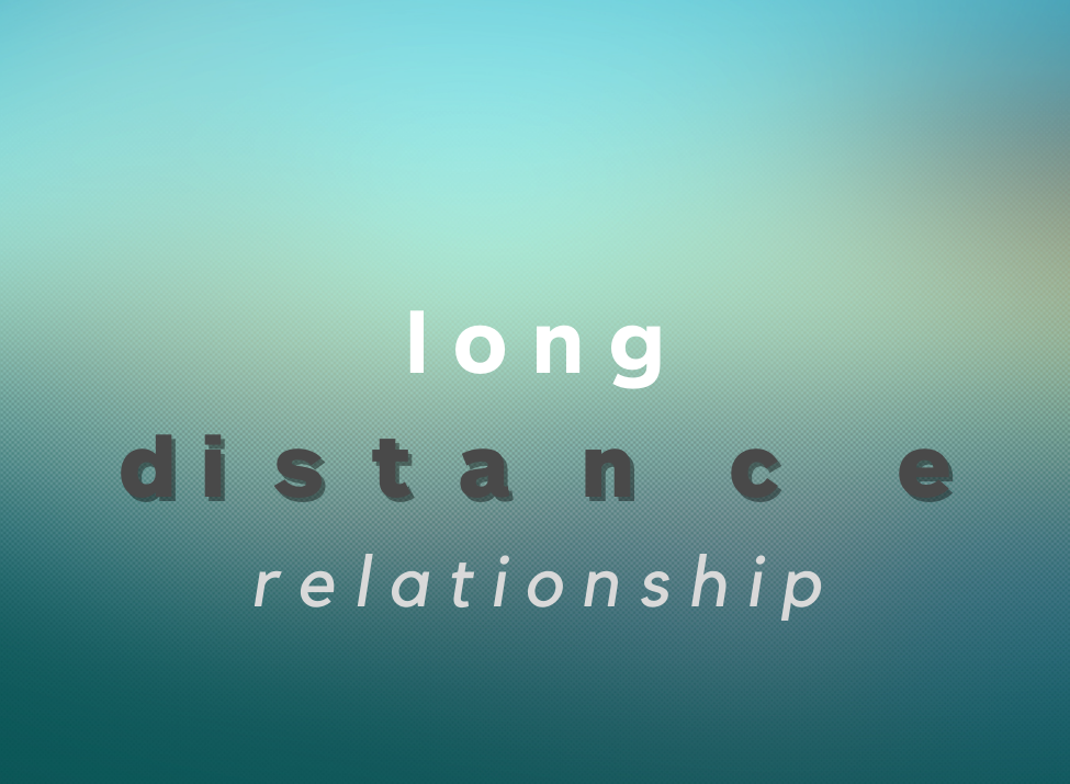 Gradient of blue and yellow with text overlaid that reads: long distance relationship.