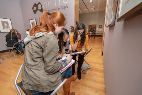 "Activist Shakespeare" students working in the galleries, Oct 1 2018