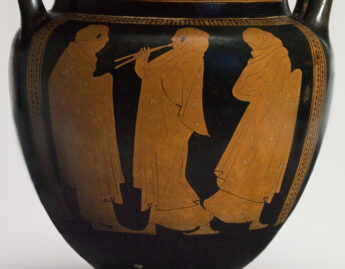 Eupolis Painter (Greek; Attic), Vessel for mixing wine and water (column krater) with veiled dancers (detail), 450-440 BCE