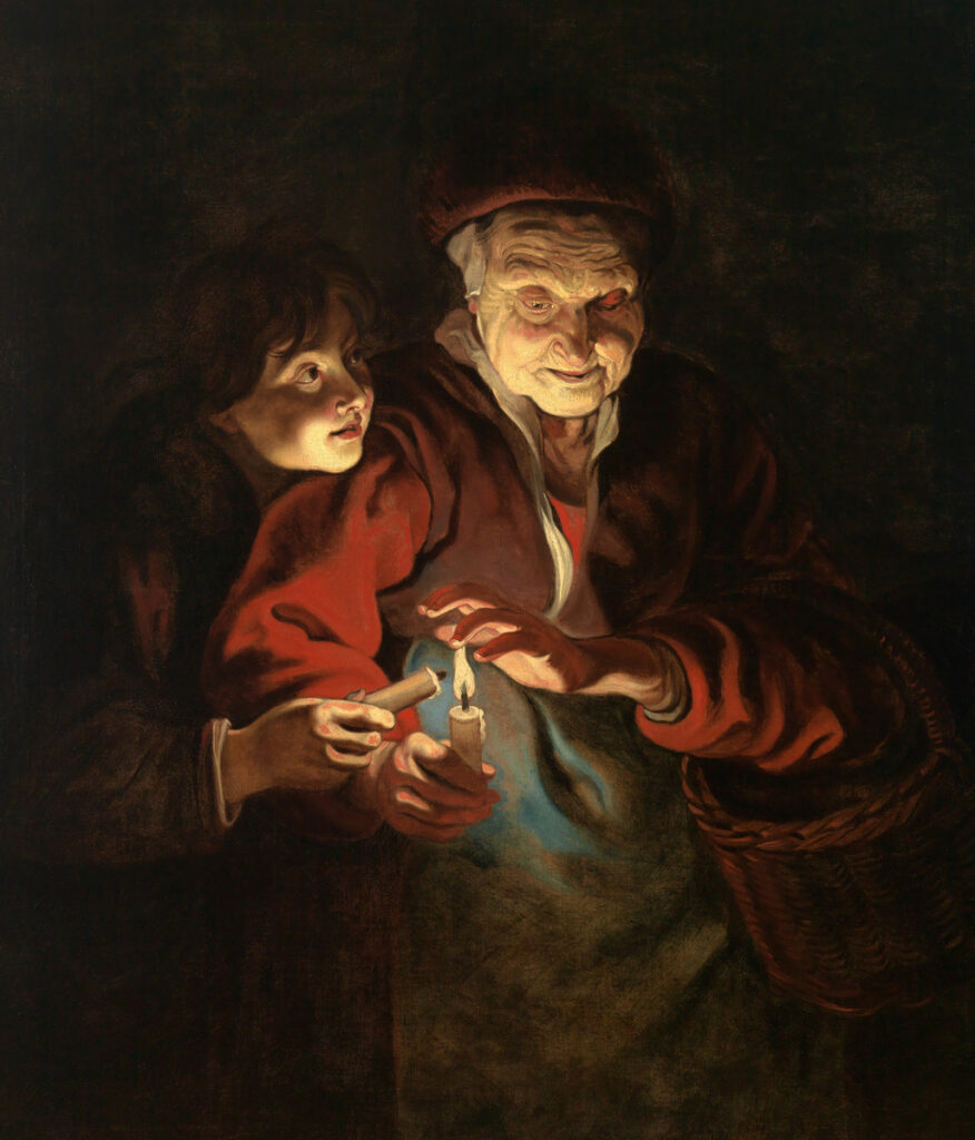after Peter Paul Rubens (Flemish, 1577-1640), Night Scene with an Old Woman and a Boy, early to mid 17th century copy; after an original of ca. 1616-17