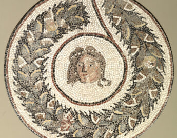 Roman, Floor mosaic with a head encircled by a garland