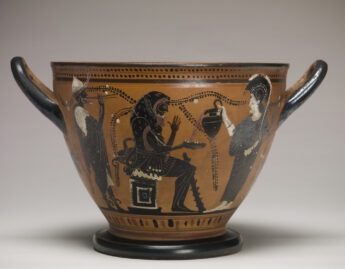 Theseus Painter, Skyphos with Herakles, Athena, and Hermes