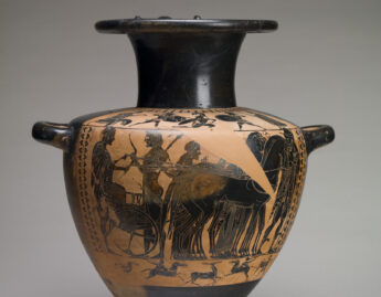 Eye-Siren Painter, Shoulder hydria with Athena, Herakles, Apollo, and Hermes
