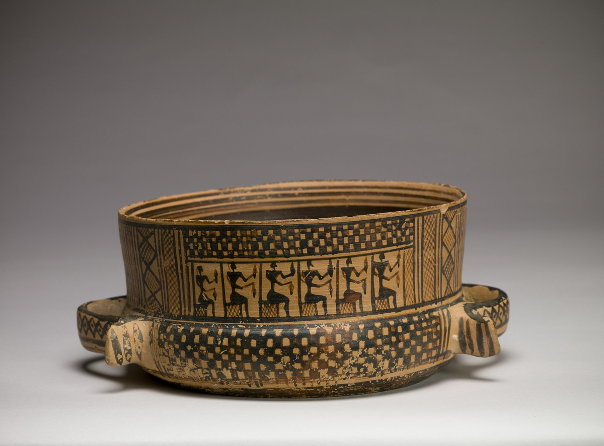 Greek, Ribbon-handled bowl with a mourning ritual