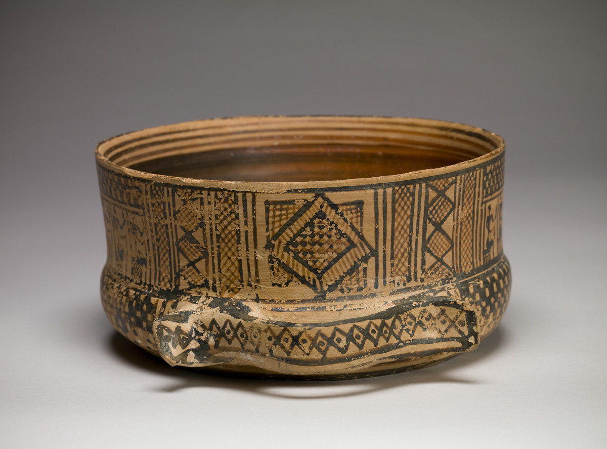 Greek, Ribbon-handled bowl with a mourning ritual