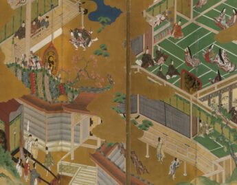 Masamitsu Kano, also known as Eishunsai (Japanese, d. 1765), Six-fold screen with scenes from Tail of Genji, mid 18th century (detail)
