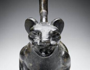 Moche, Stirrup-spouted vessel in form of feline