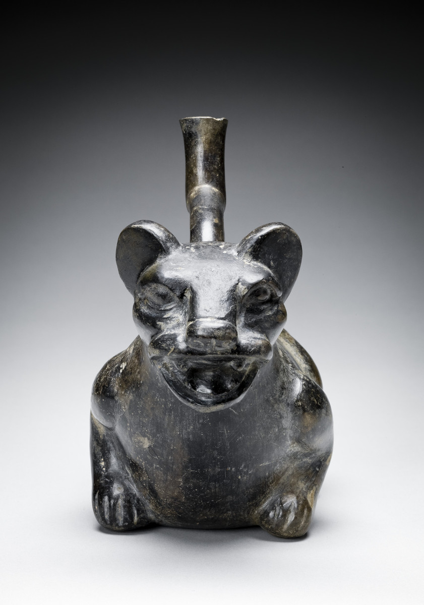 Moche, Stirrup-spouted vessel in form of feline