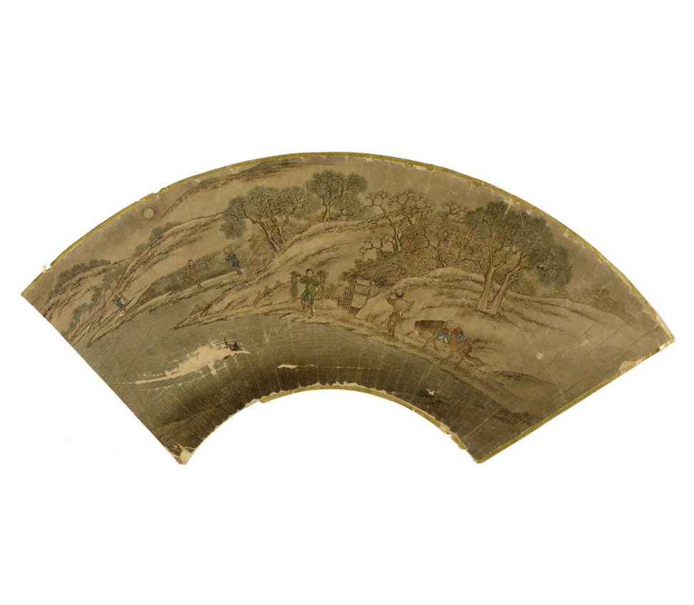 Artist Unknown (Chinese), Fan painting with landscape of country life