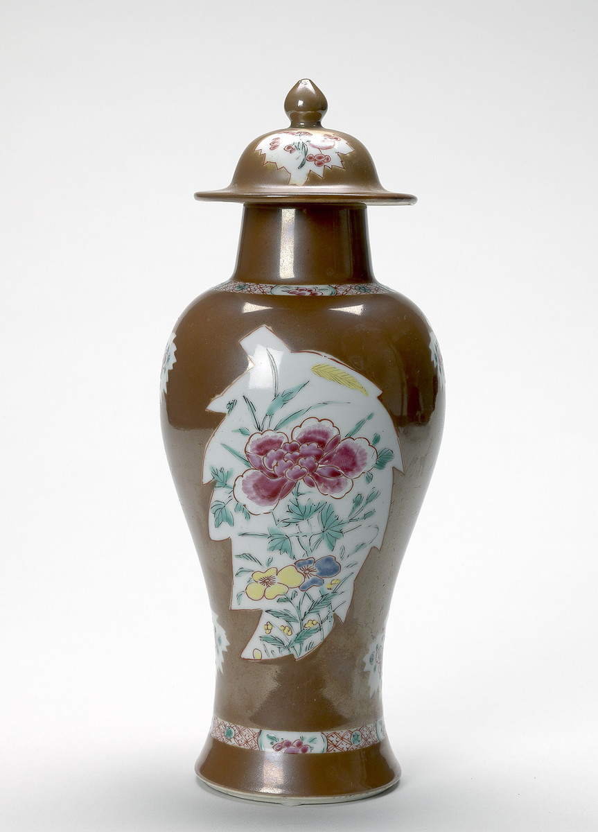 Chinese, Batavia ware baluster vase with lid