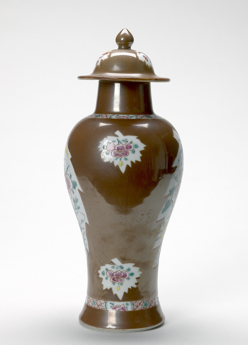 Chinese, Batavia ware baluster vase with lid