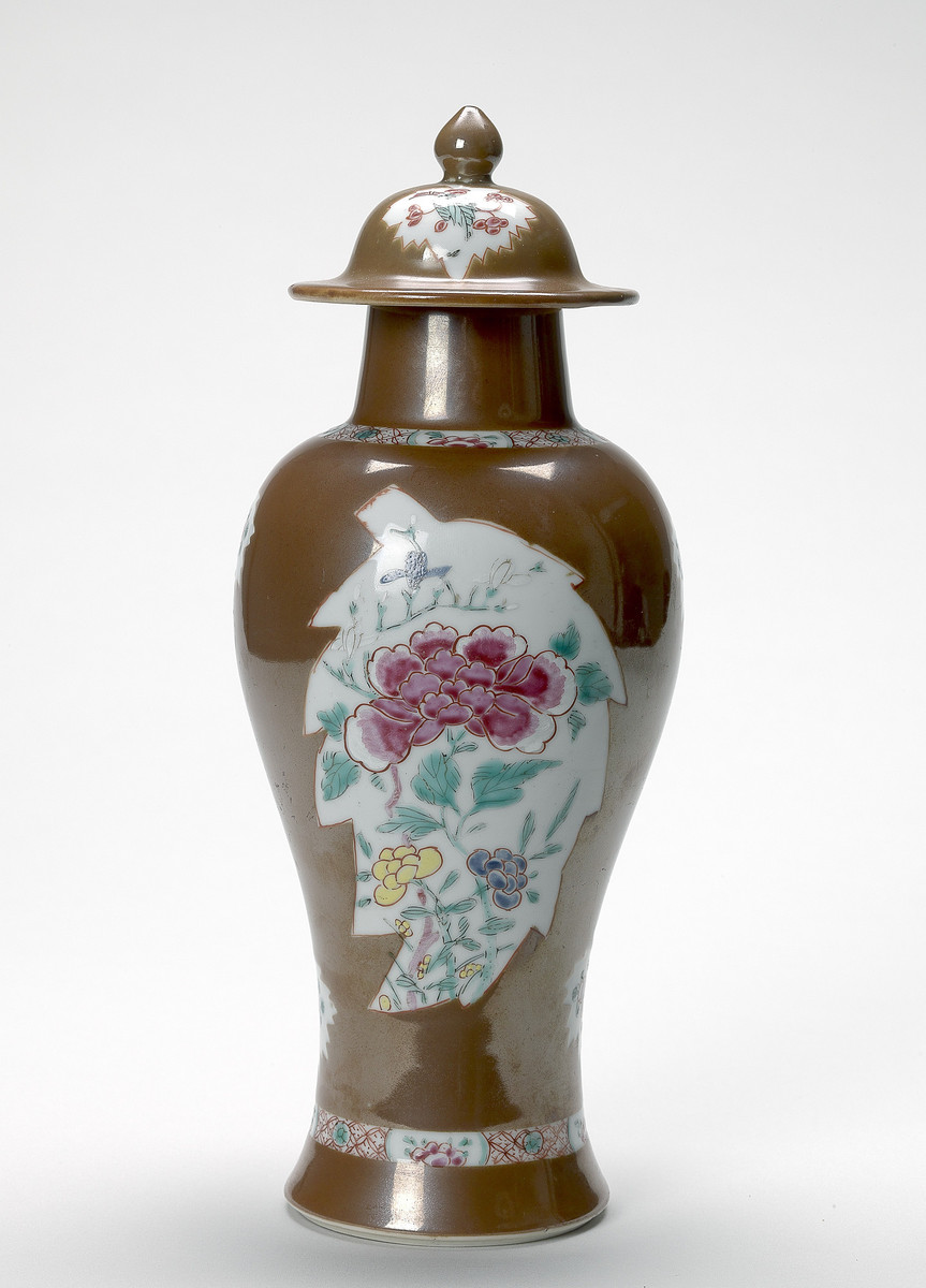 Chinese, Batavia ware baluster vase with lid