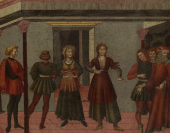 Maker Unknown (Italian), Cassone (wedding chest) with painted panel showing the Death of Lucretia, ca. 1465-75