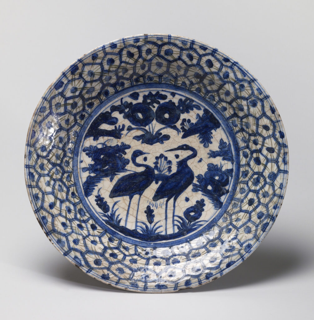 Unknown artist (Persian), Dish with two cranes