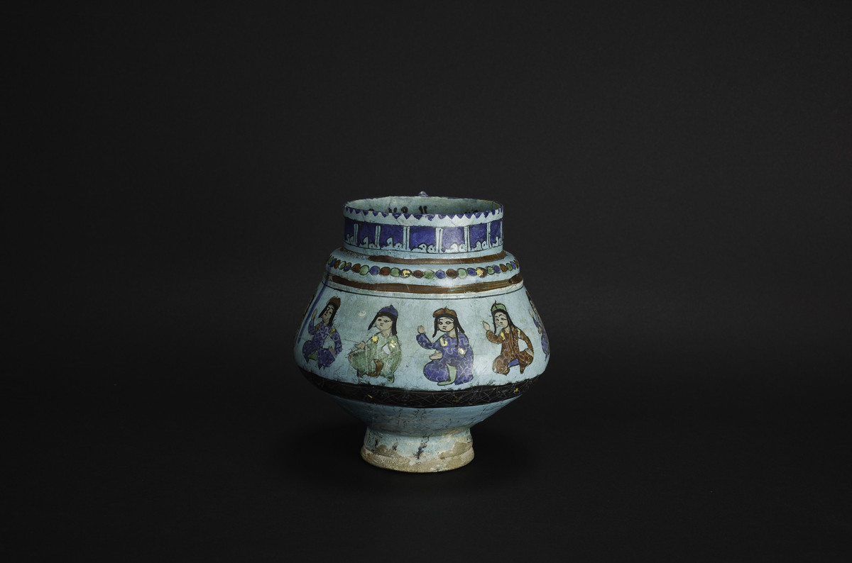 Persian, Handled jug with princely figures