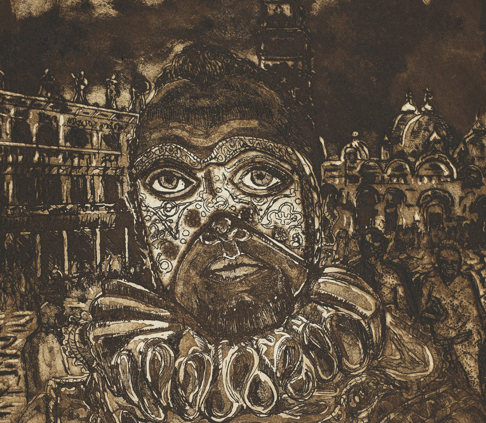 Curlee Raven Holton (American, b. 1951), Festival of Piazza San Marco; The man in the mask: in the midst of celebration, doubt (detail), 2012